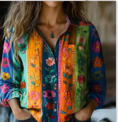 New Women's Long Sleeved Shirt For Summer Fashion, 3D Printed Shirt With Floral Pattern