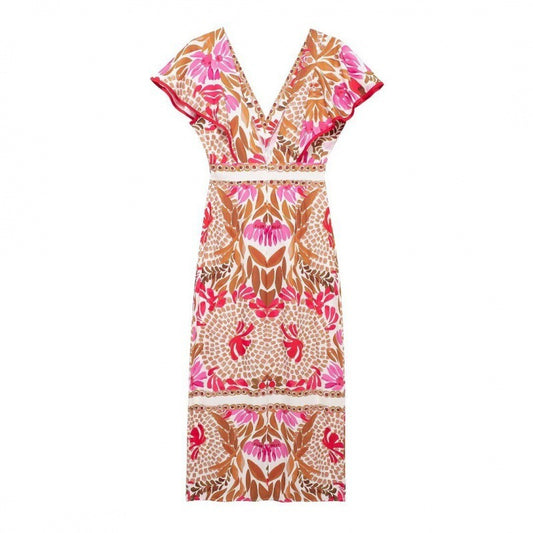 Positioning Printed Waist-controlled Dress Female