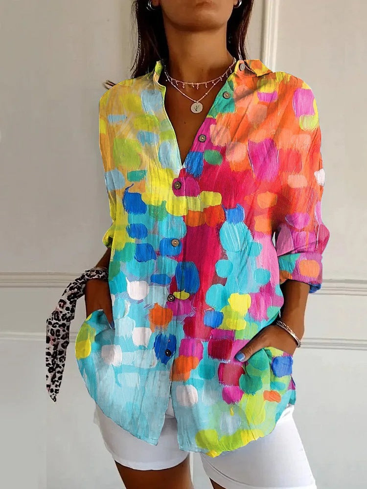New Women's Long Sleeved Shirt For Summer Fashion, 3D Printed Shirt With Floral Pattern