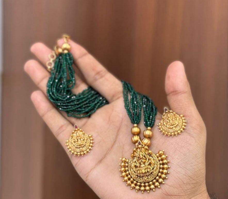 Traditional Ethnic Necklace with Earrings (Pendant Design: Goddess Lakshmi)