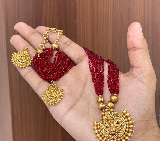 Traditional Ethnic Necklace with Earrings -Goddess Lakshmi Pendant