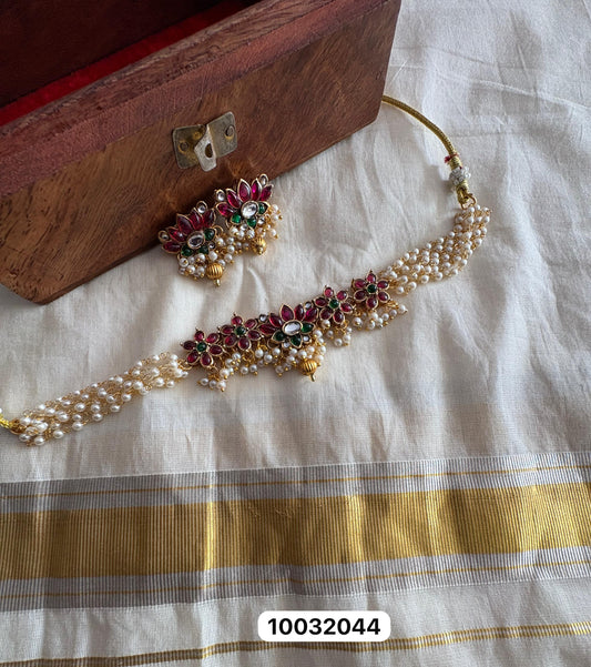 Pearl Choker featuring an elegant lotus motif