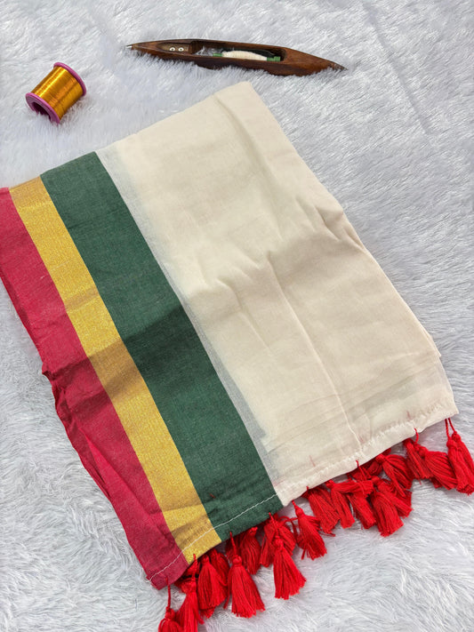 Premium Three Color Mul Mul Cotton  Saree – 5.5 Meters