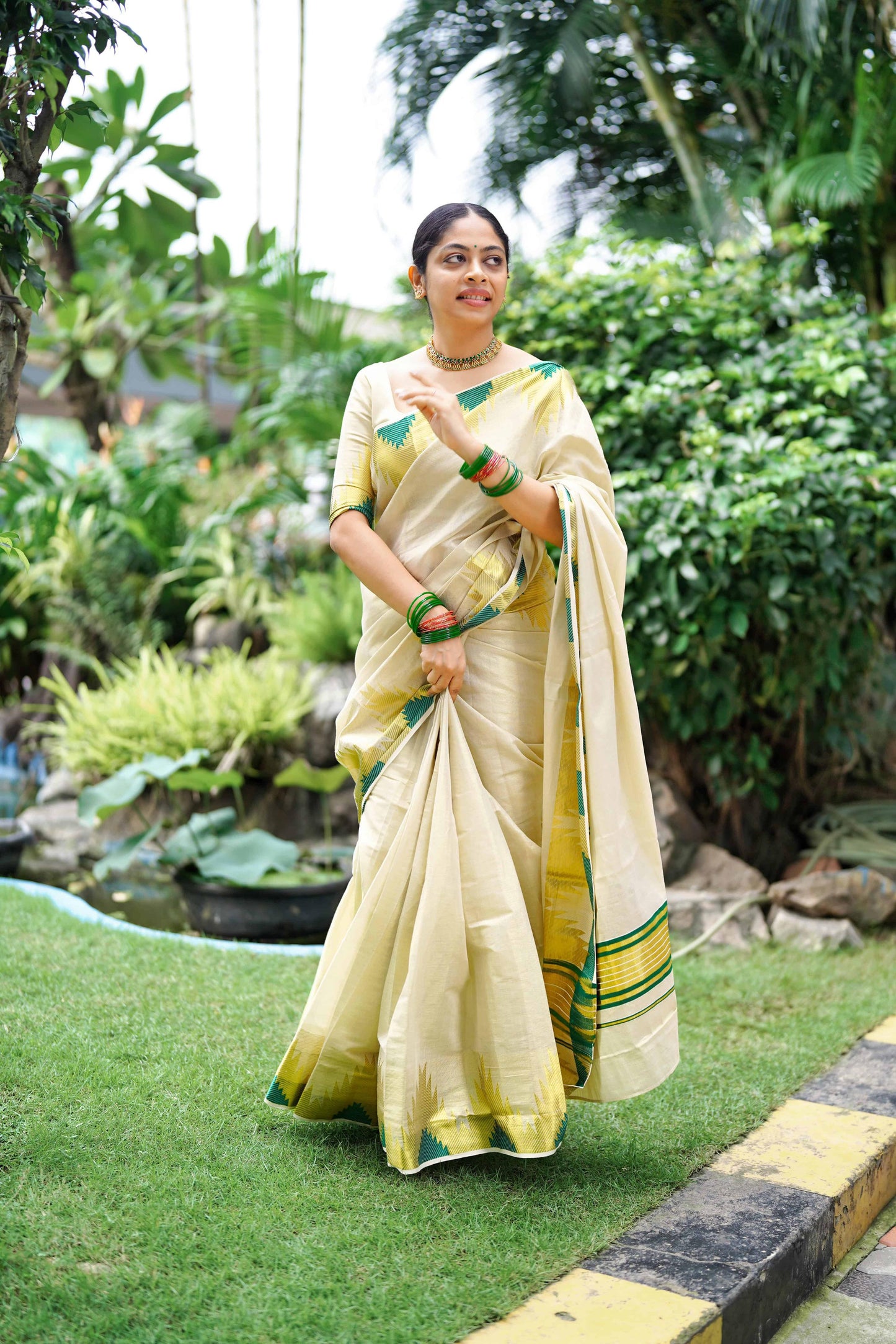 Premium Temple Golden Tissue Saree – Bottle Green, 6.25 Meters | Velocentra Hub