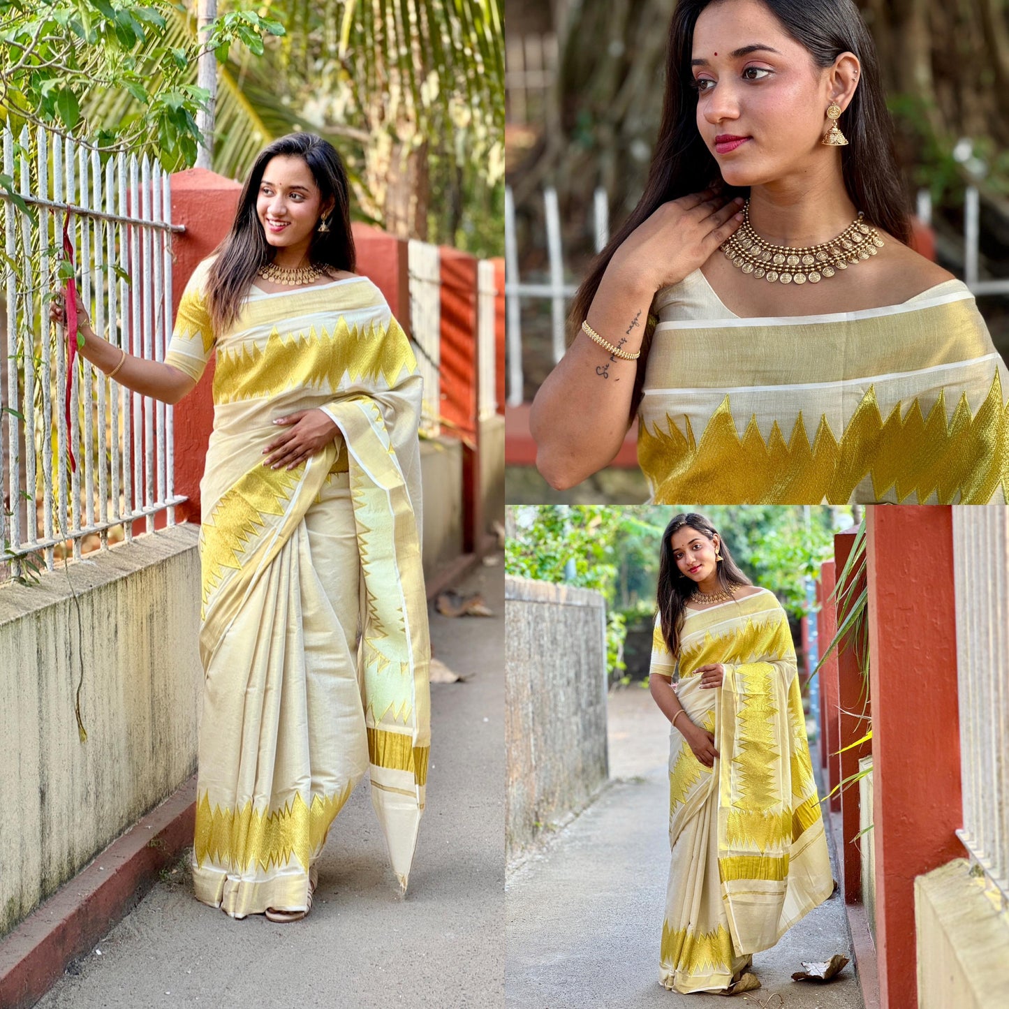 Premium ECG Golden Tissue Saree – 6.25 Meters
