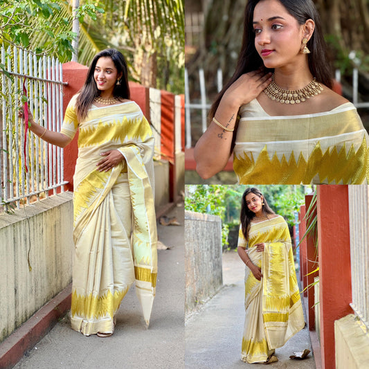 Premium ECG Golden Tissue Saree – 6.25 Meters